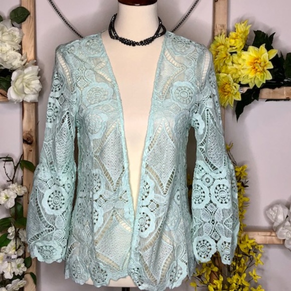 Jackets & Blazers - Elegant Sea-Foam Green Lace Jacket